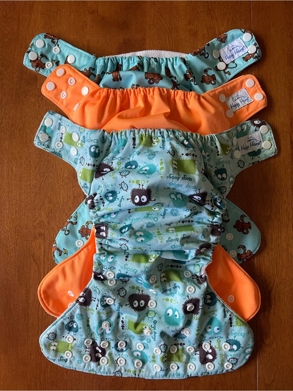Happy Heinys Reusable Diaper Cover - Aqua patterns & Orange-set of 3
